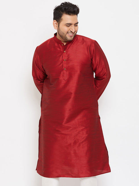 Vastramay Men's Plus Size Maroon Silk Blend Kurta